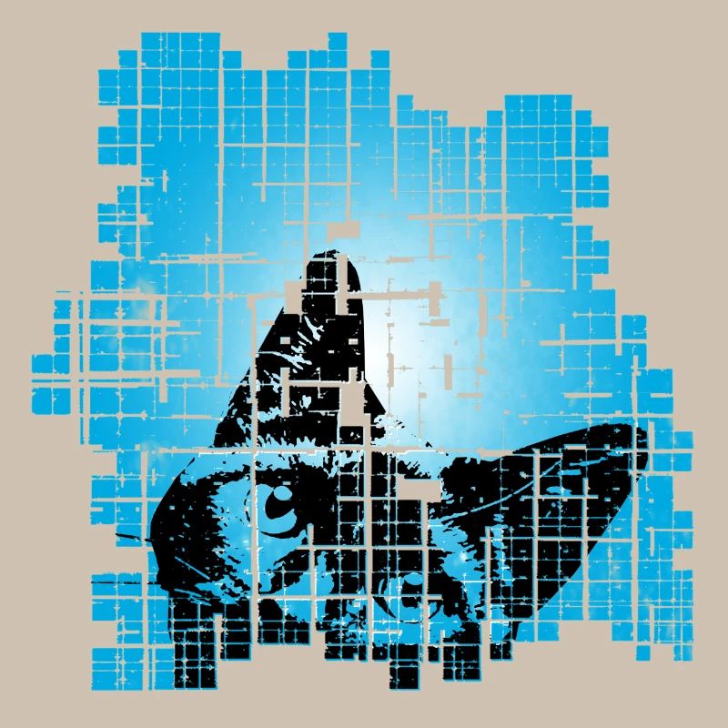 Chat en Pixel Grid Bleu