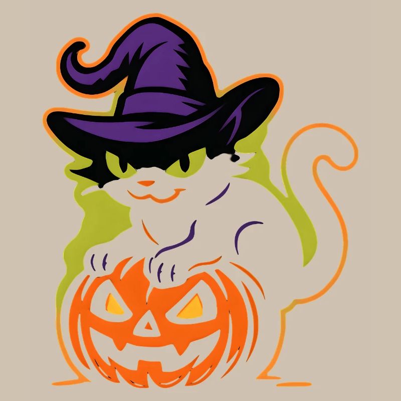 Wizard Cat and Luminous Pumpkin