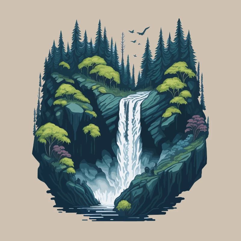Luminous forest waterfall