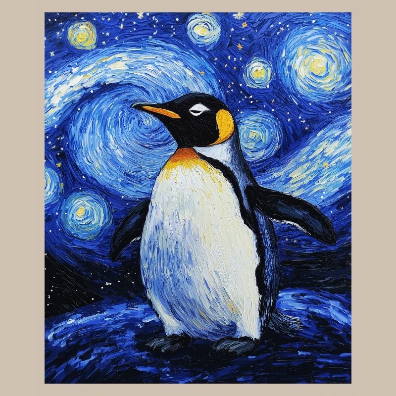 Penguin Bird Van Gogh Style Starry Night