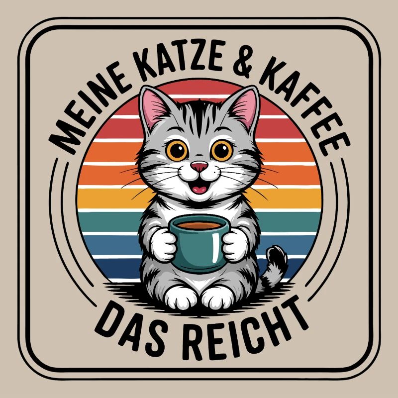 Kaffee Kätzchen im Retro Regenbogen