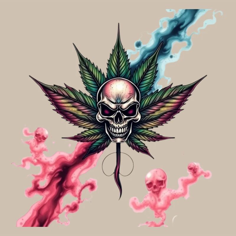 Crâne avec feuille de cannabis colorée