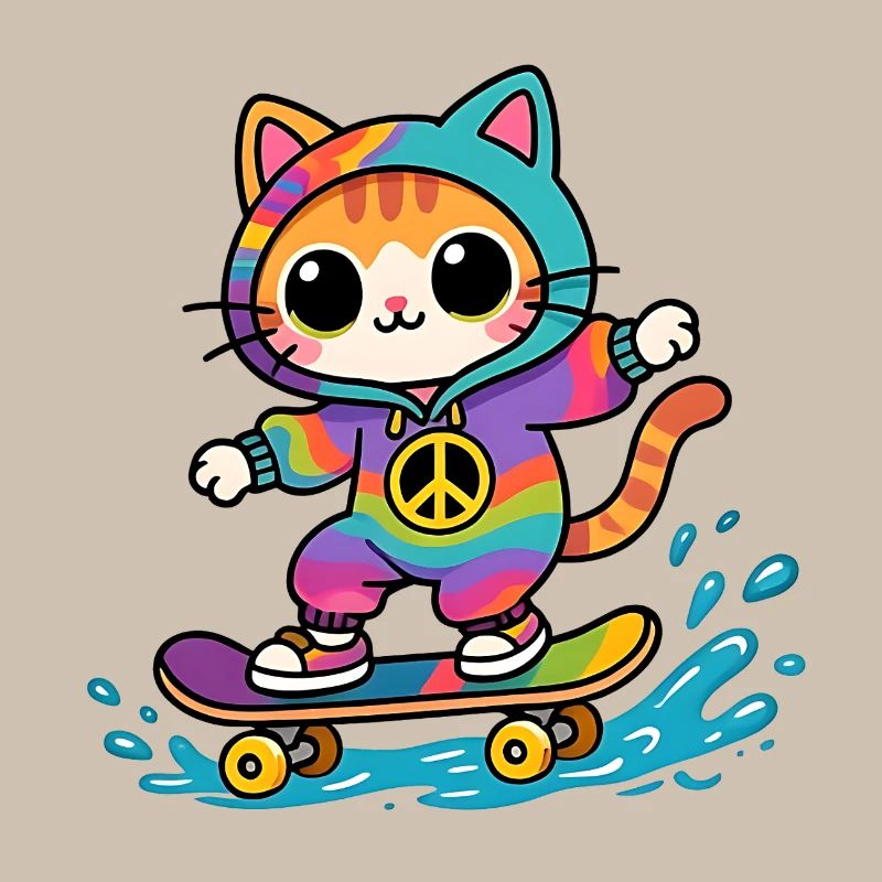 Chat multicolore skateboard