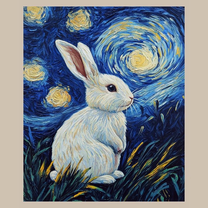 Rabbit Van Gogh Style Starry Night