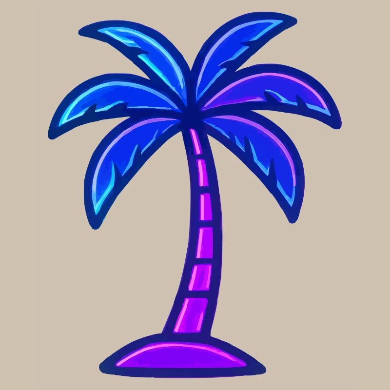 Neon palm tree in night light