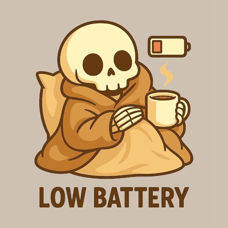 Low Battery Skeleton – Cozy Tired