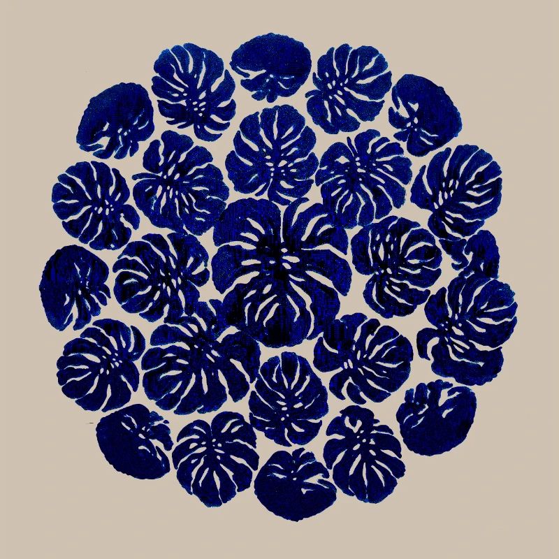 Monstera Circle Design – Dark Blue Plant Pattern