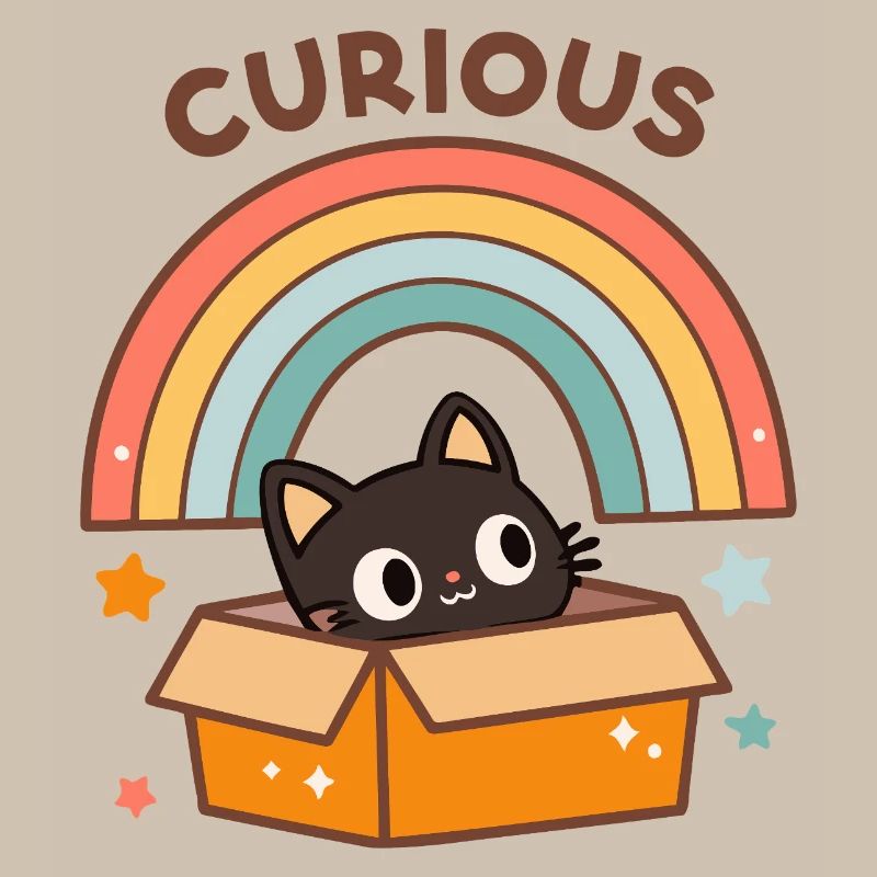 Neugierige Katze in Regenbogenkarton