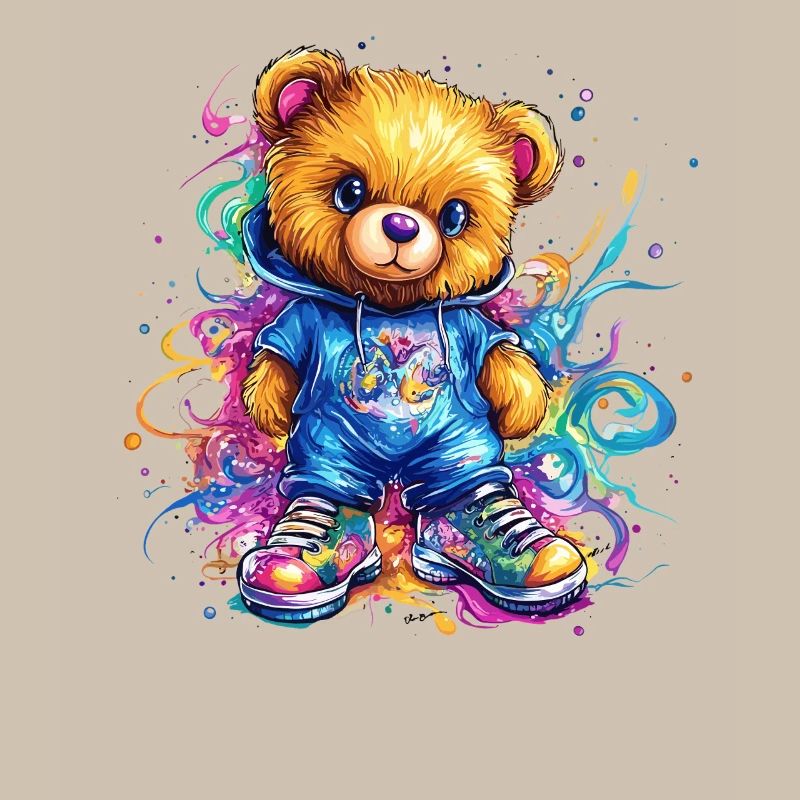 Colorful Teddy Bear Splash Pullover Hoodie