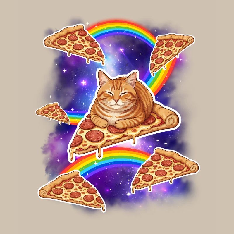 Chat chevauchant une pizza dans l’espace Mème drôle de pizza