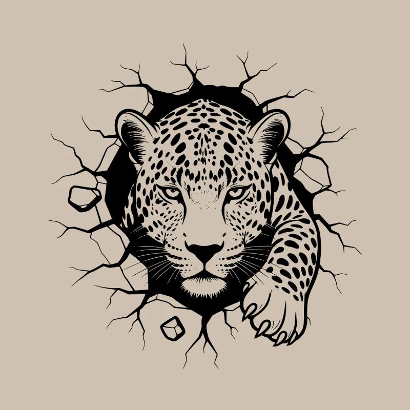 Leopard Wall Breakthrough Elegant Wild Animal