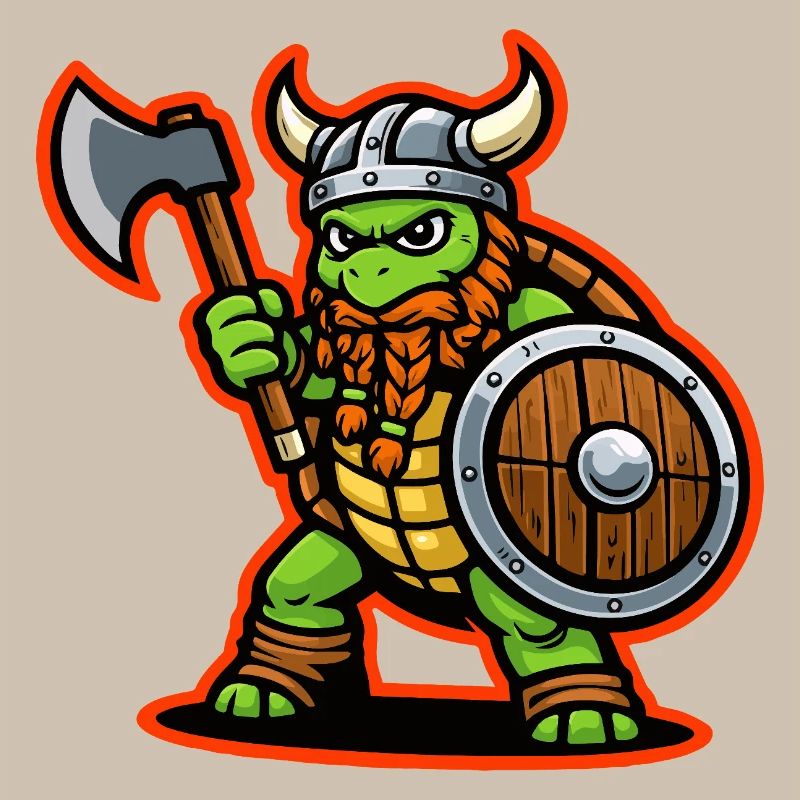 Viking Turtle Warrior Axe Shield Mascot