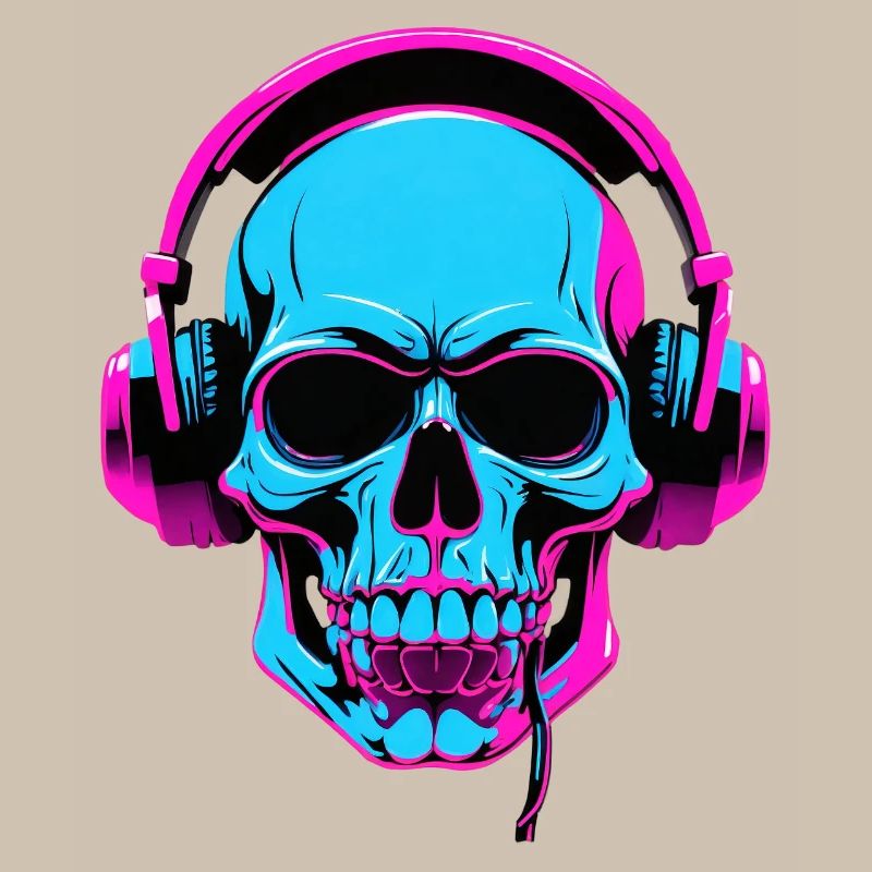 Neon Skull mit Kopfhörern