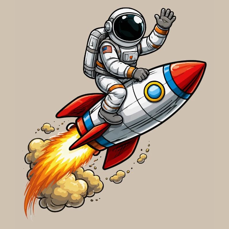Astronaut on Rocket Cartoon