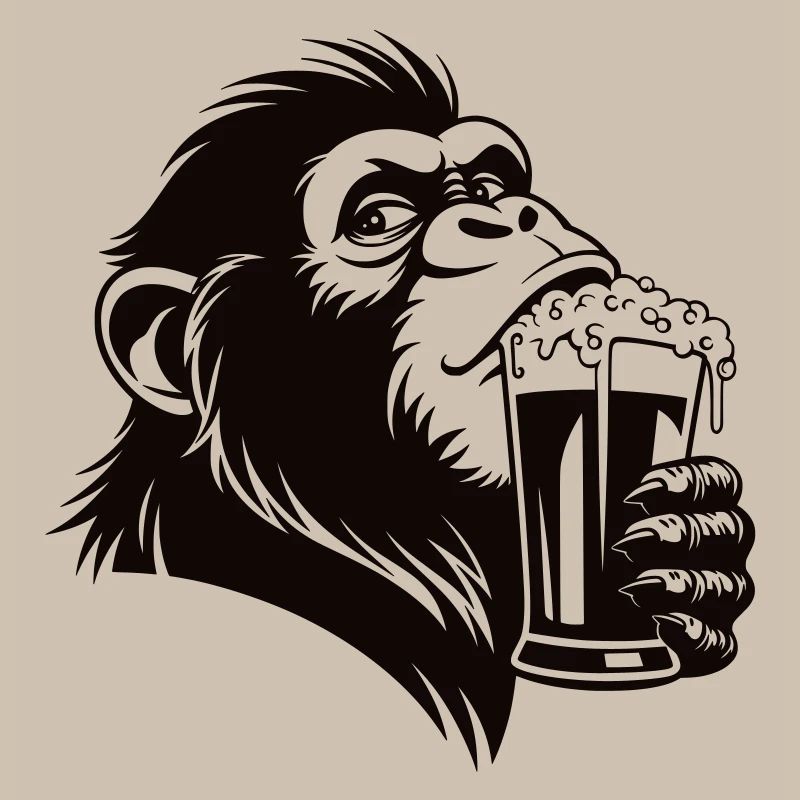 Funny monkey drinks foamy drink