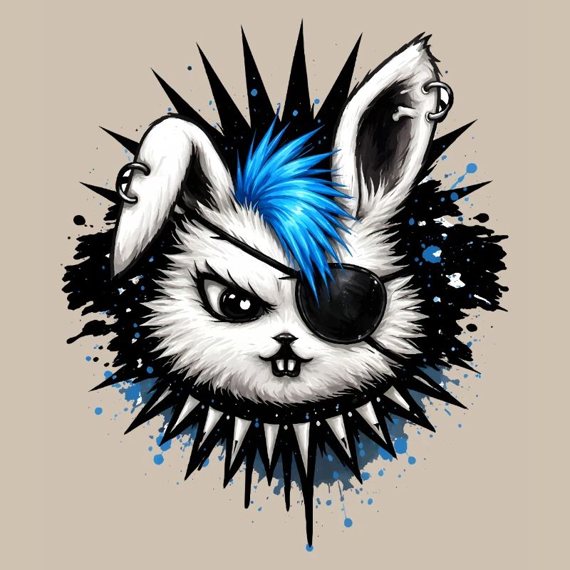 Punk rabbit with mohawk and eyepatch