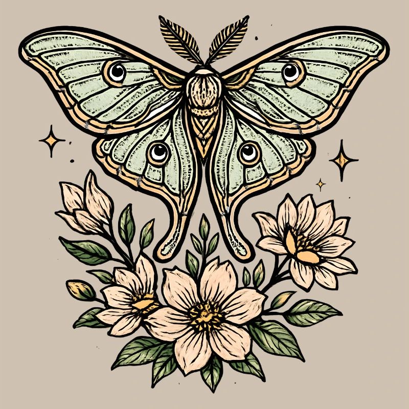 Papillon de nuit avec bouquet de fleurs