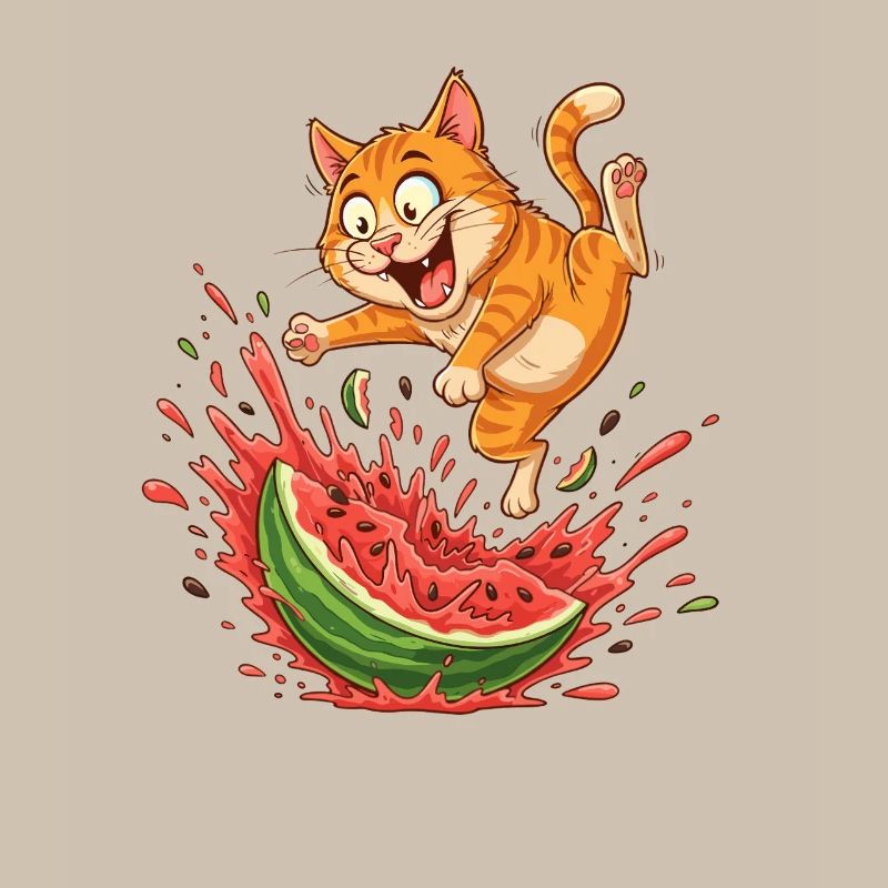 Katzen Sommer Wassermelone Spritzer