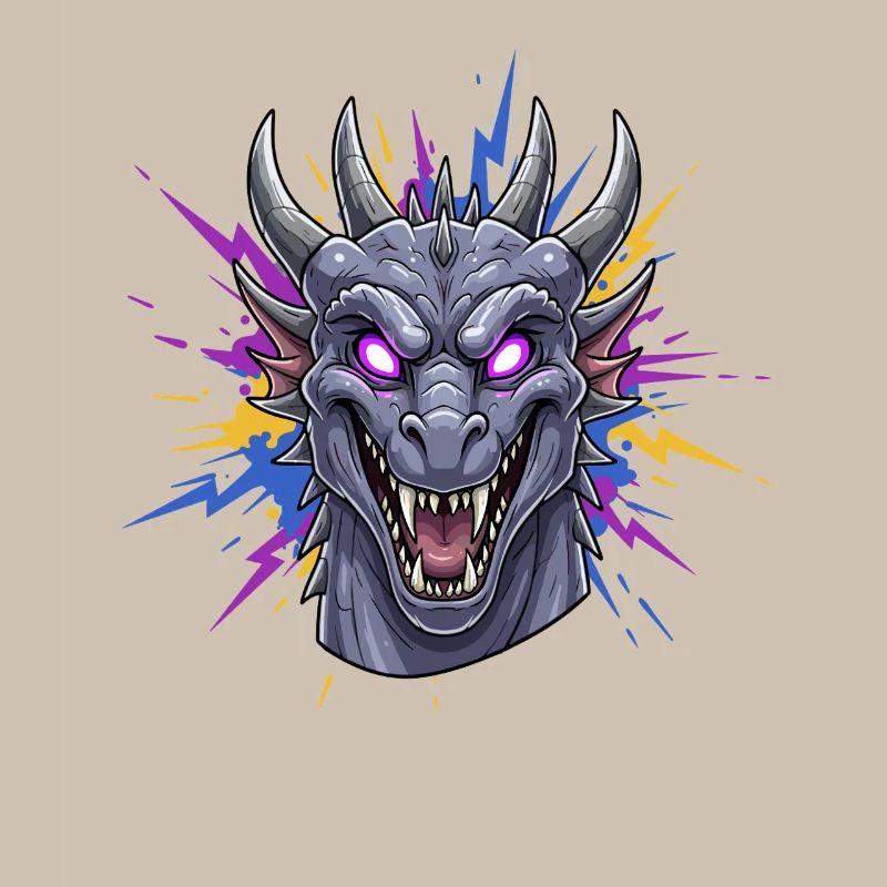 Neon-Drache Kopf mit Farbspritzern