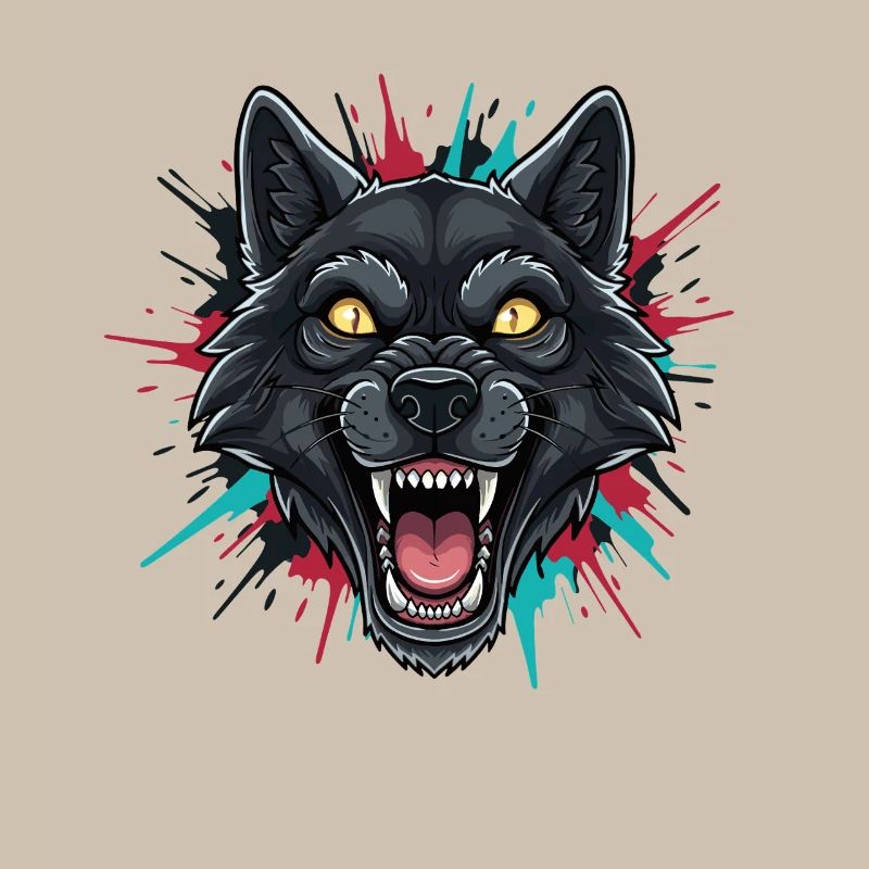 Neon Wolfhead Paint Splash