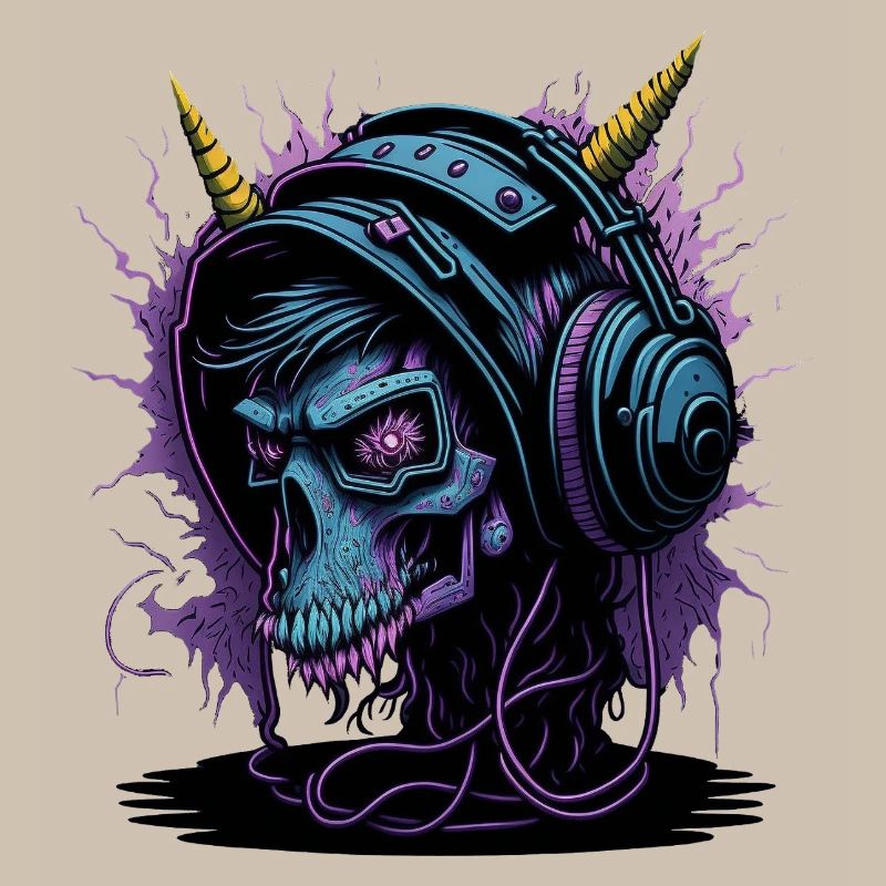 Neon Skull mit Kopfhörern DJ