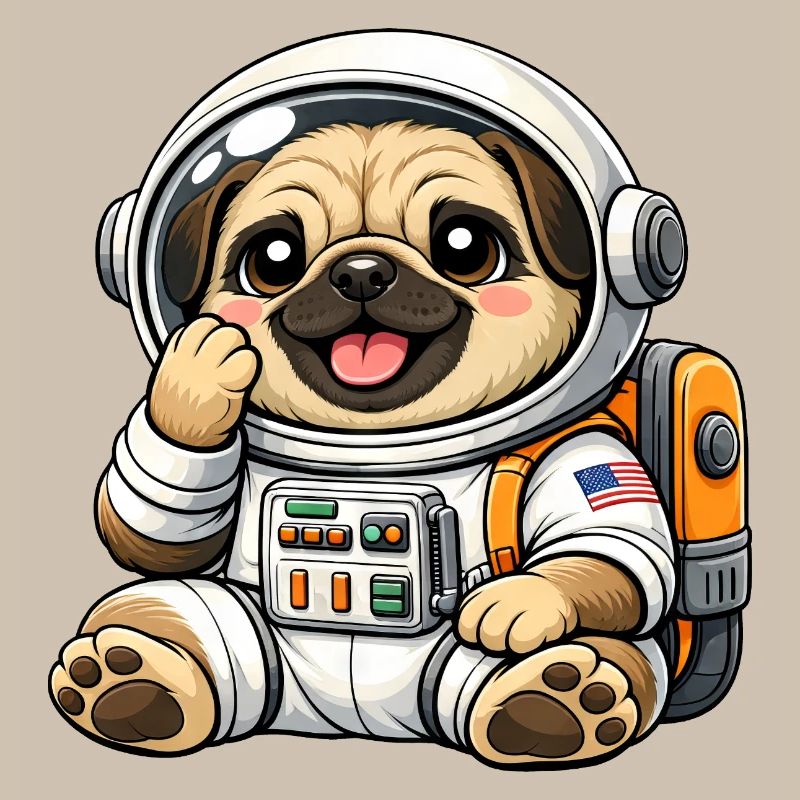 Dessin animé mignon Carlin astronaute explorateur spatial