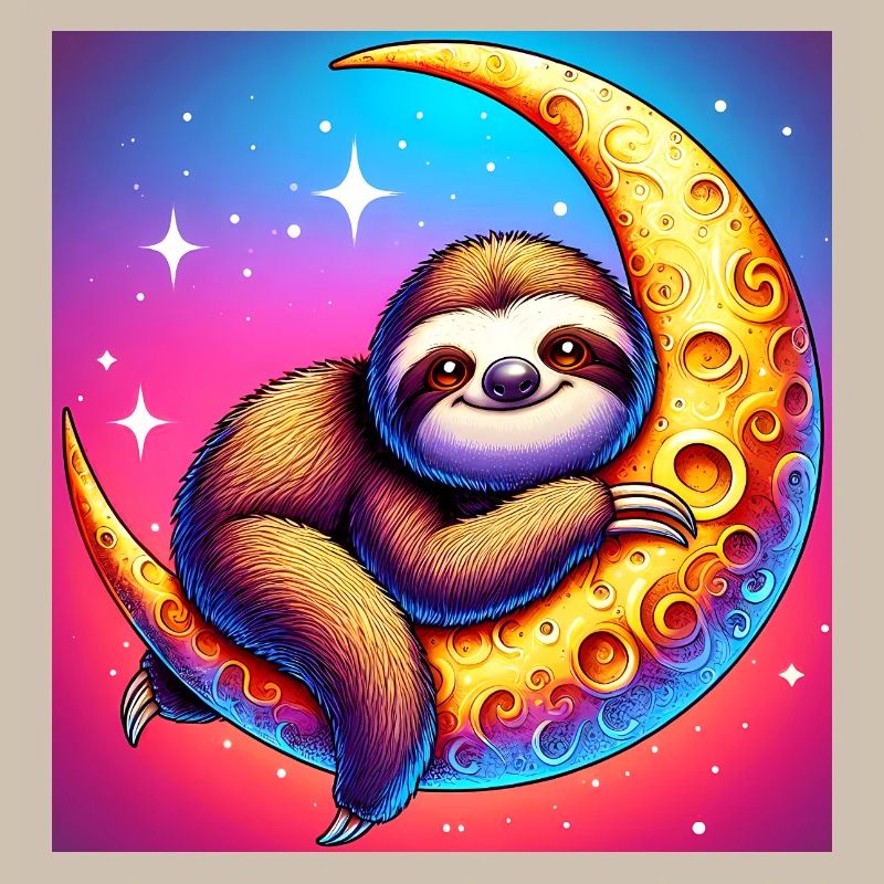 Sloth sleeps hugging the moon