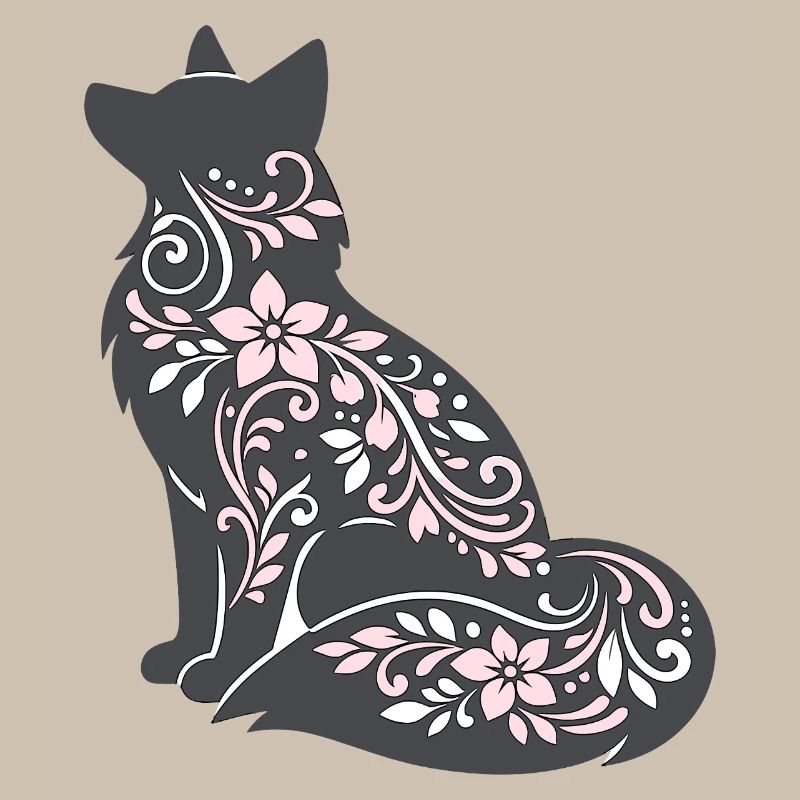 Silhouette de chat décorée de fleurs