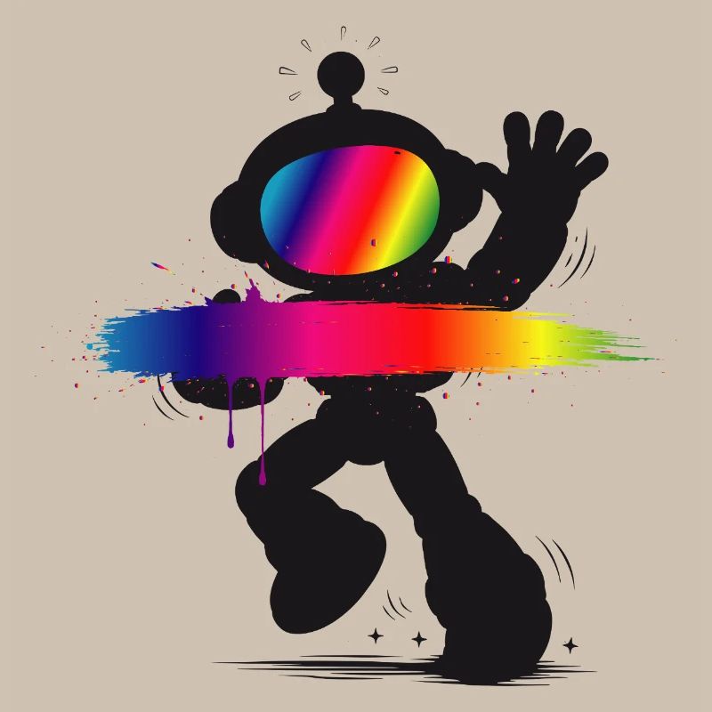 Roboter Silhouette Regenbogen Splash Design  