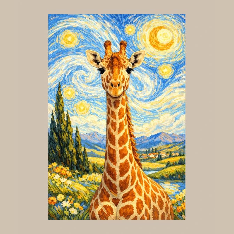 Starry Night Style Giraffe