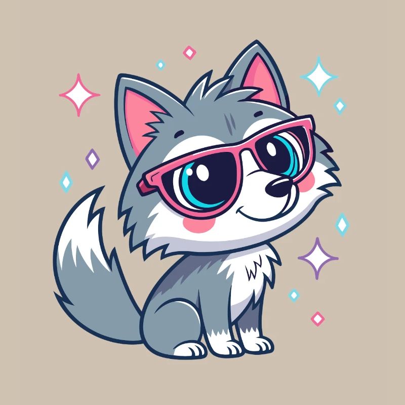 Cute chic wolf with rose-colored glasses