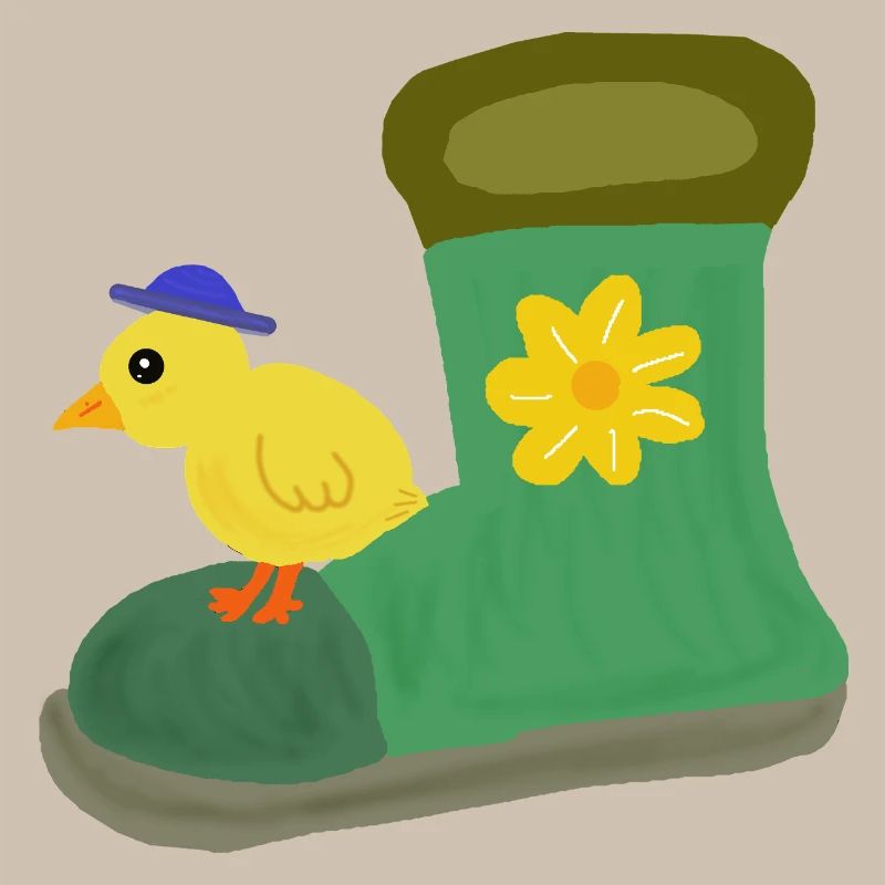 Poussin au botte verte avec fleur