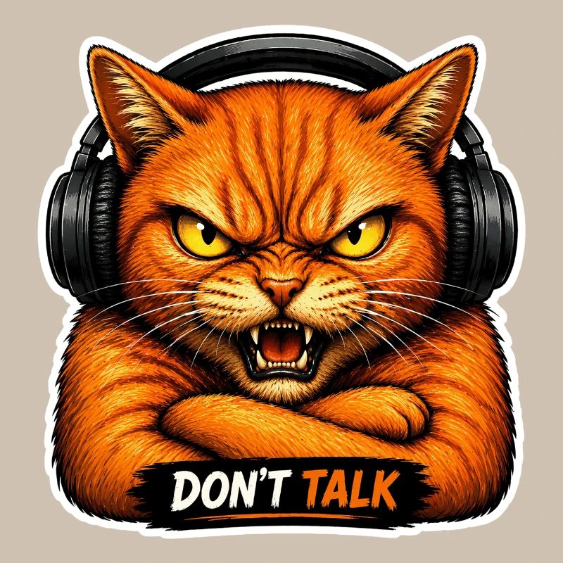 Don’t Talk – Genervte Katze mit Kopfhörern