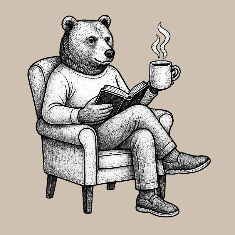 Bärenleser mit Buch und Tasse