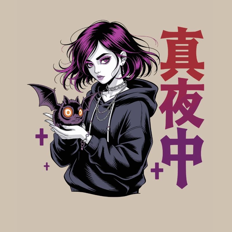 真夜中 Fille d’anime gothique Midnight Bat Gothic