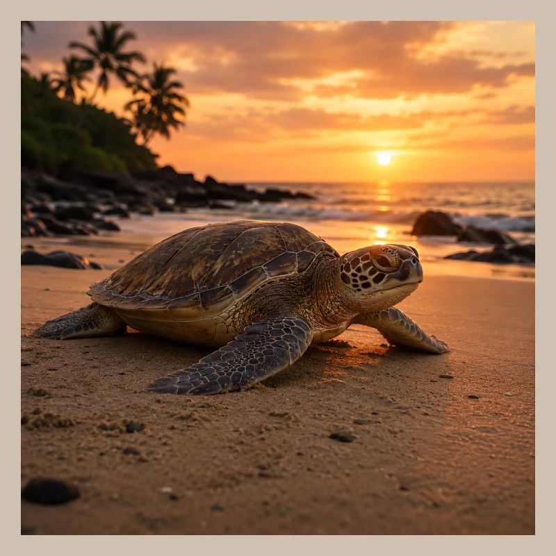 Sunset sea turtle