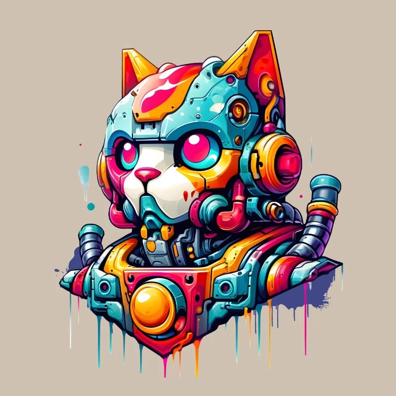 Cat designed as a robot in comic graffiti style