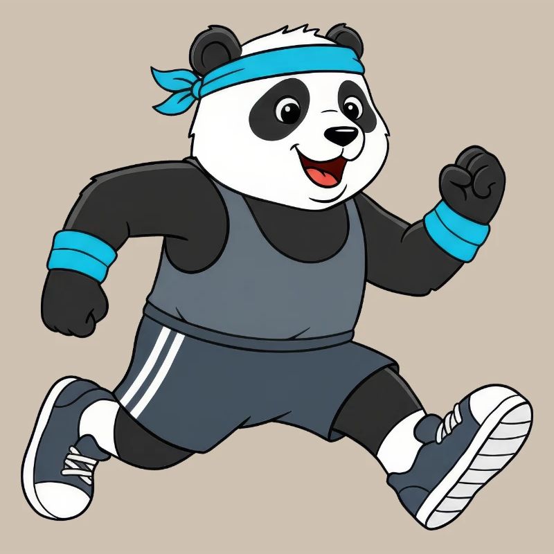 Marathon de jogging de panda animé mignon