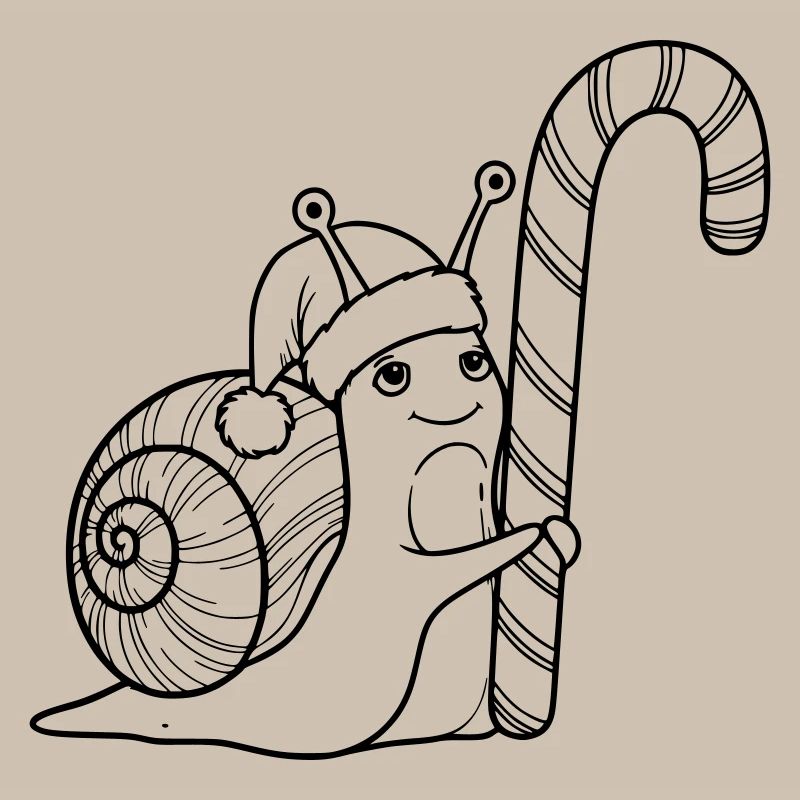 Escargot de Noël doux avec canne d’orge d’orge