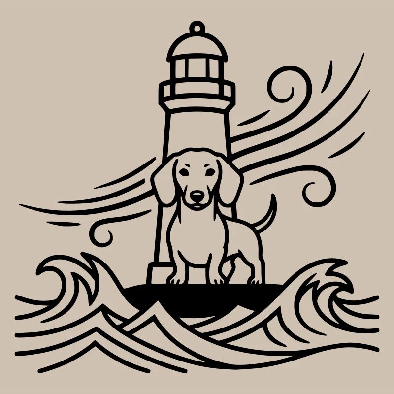 Dackel Sturm Leuchtturm Meer
