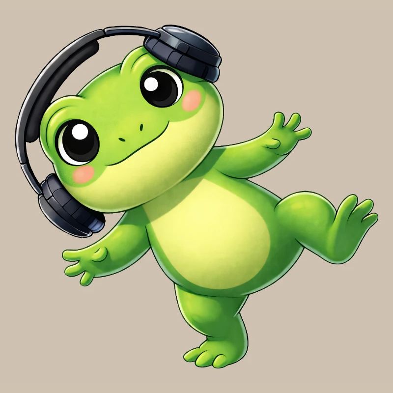 Crapaud grenouille mignon avec une technologie de danse casque