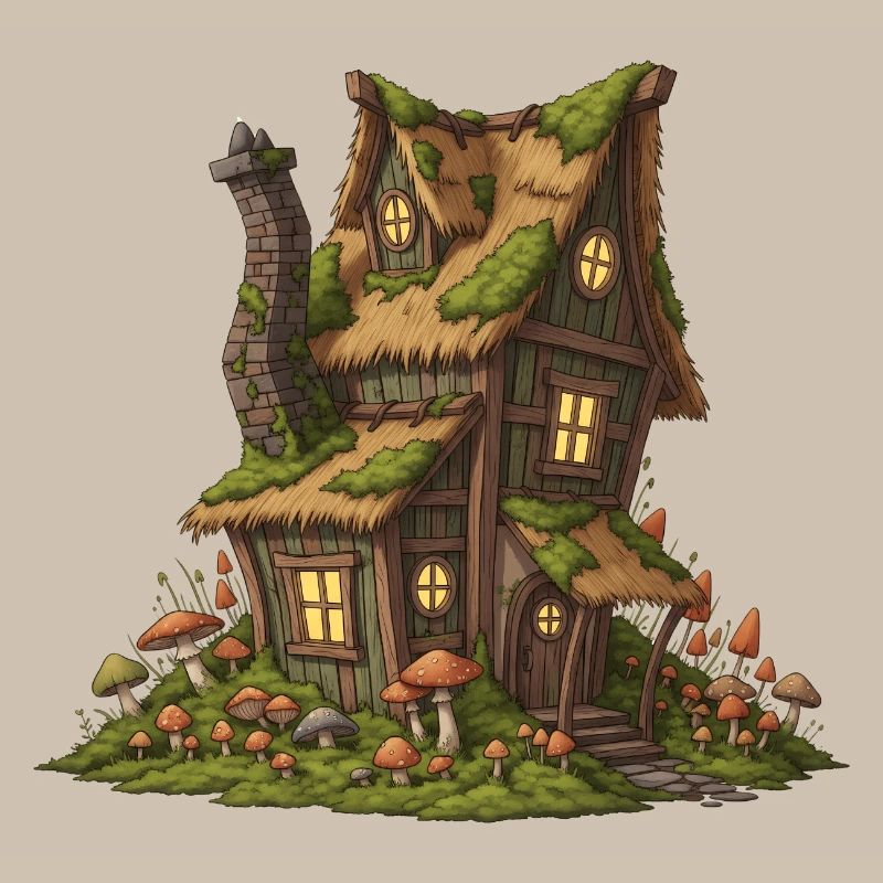 Fabuleuse maison forestière avec champignons