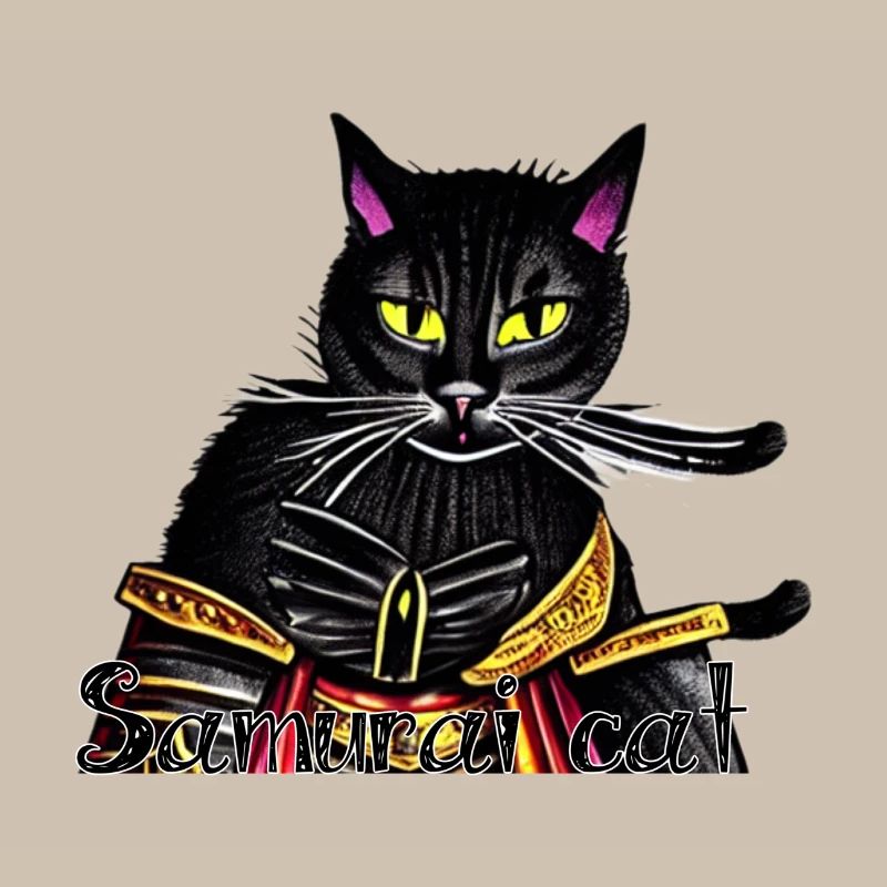 Chat samouraï avec une armure dorée
