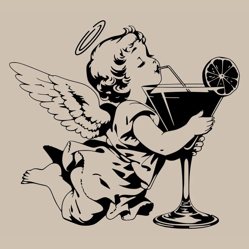 Cocktail Engel – Cherub mit Drink im Glas