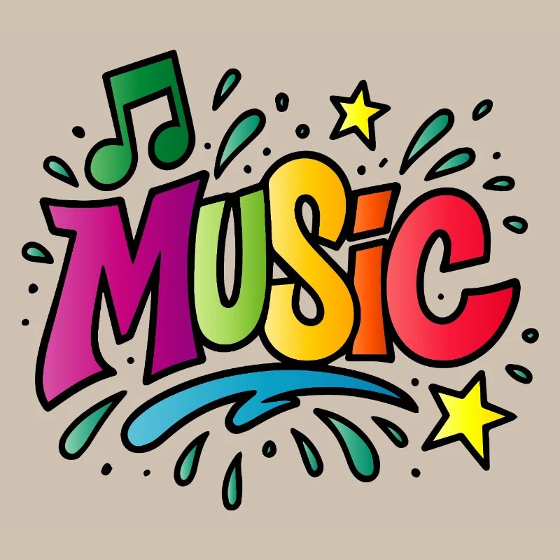 Musique – Typographie colorée avec symbole de note