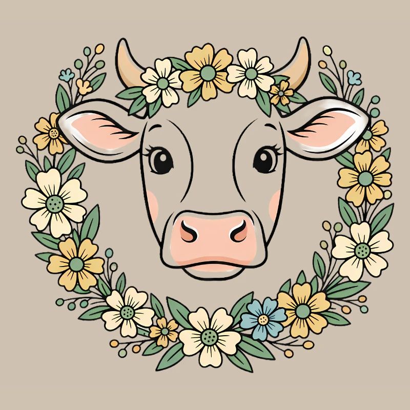 Cow Floral Wreath Boho Spring Vector