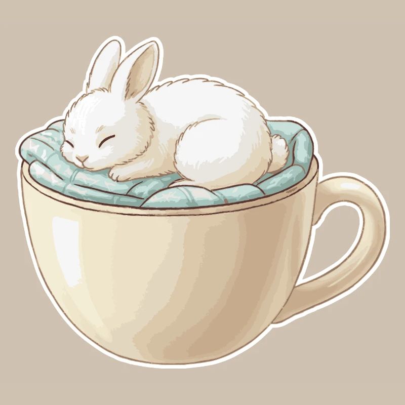Sleeping rabbit in a cup