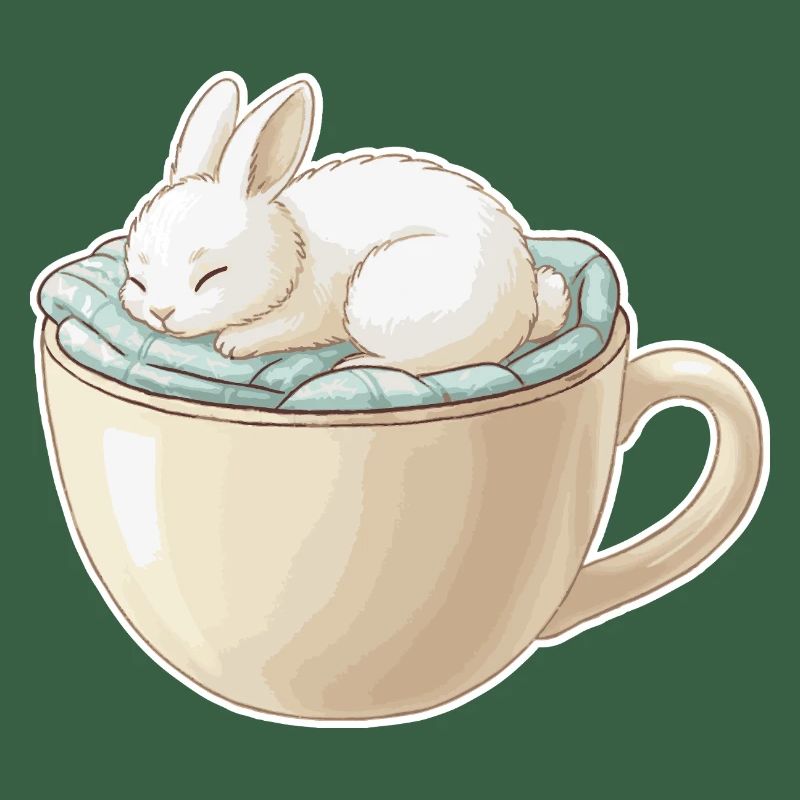 Sleeping rabbit in a cup