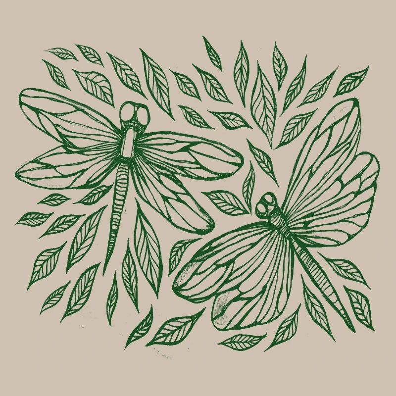 Libellules et feuilles Botanique
