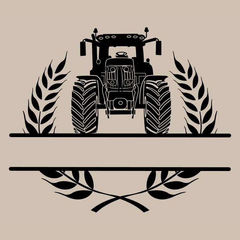 Traktor-Frontansicht im Lorbeerkranz